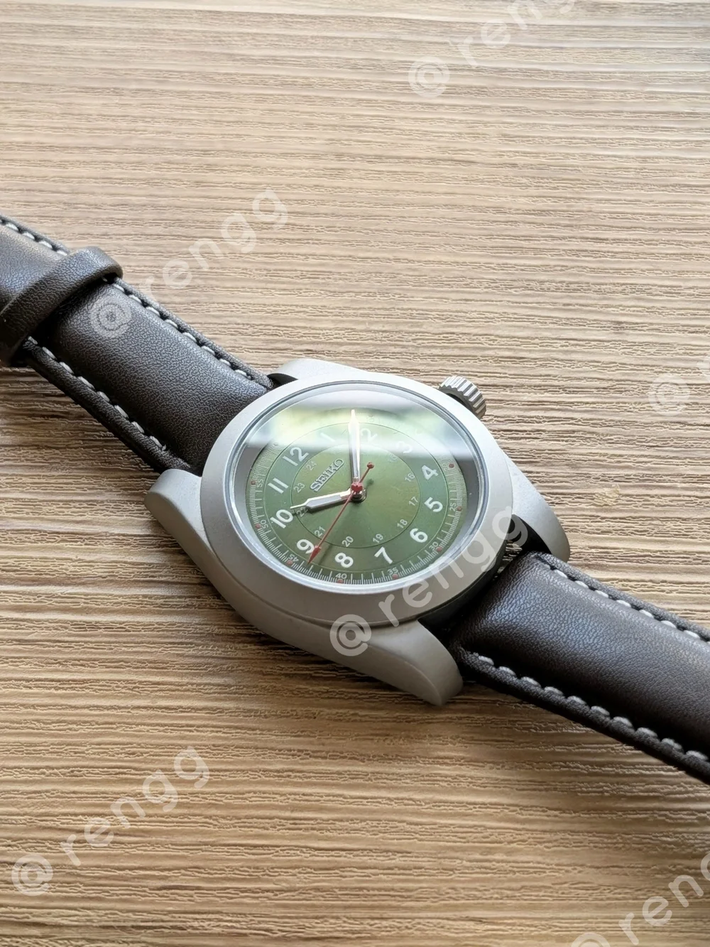 Sandblasted Seiko Green Olive Dial Field Mod Watch Sapphire Smooth Sweep Second